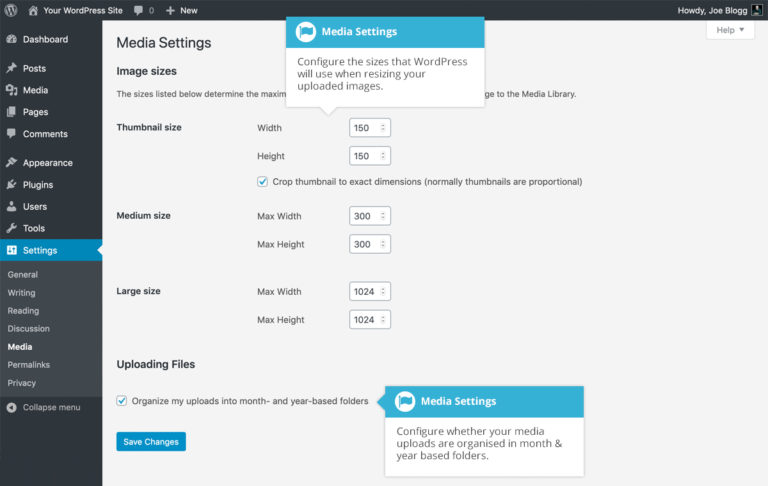 WordPress Media settings - Easy WP Guide