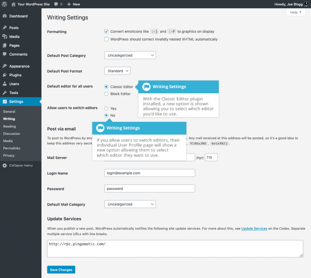 WordPress Writing settings - Easy WP Guide