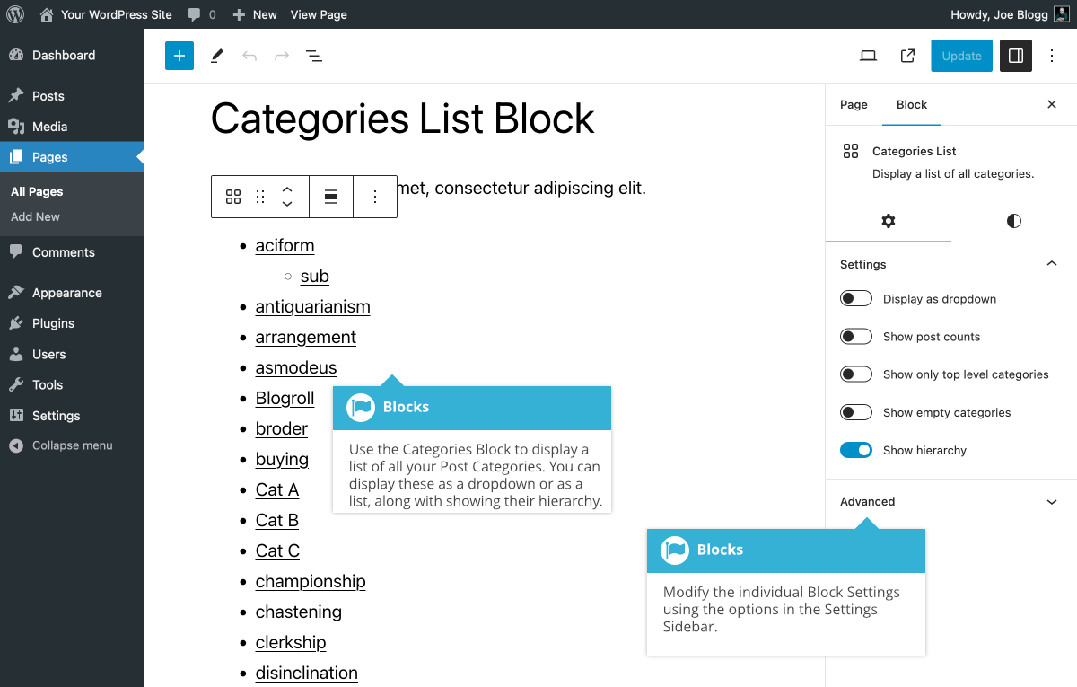 Categories List Block