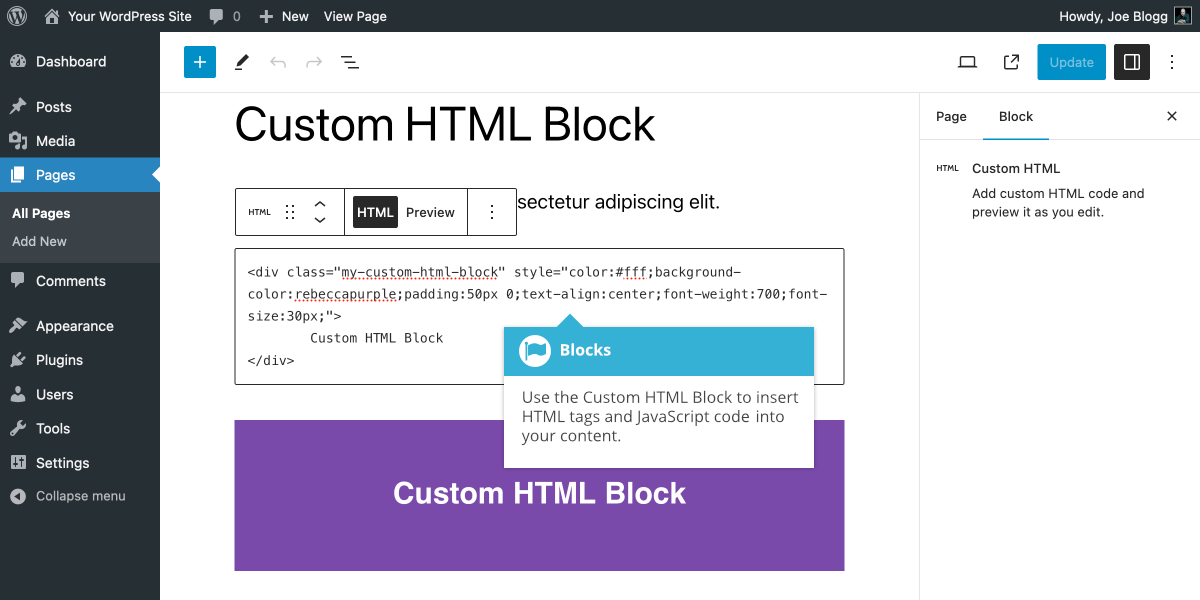 Custom HTML Block