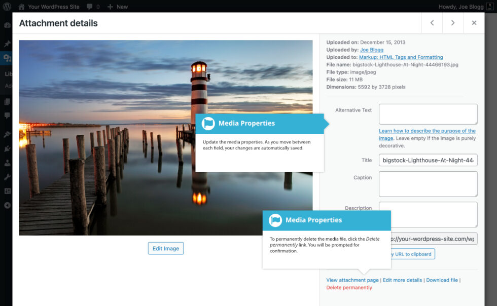 Editing the file properties in the Media Library - Easy WP Guide