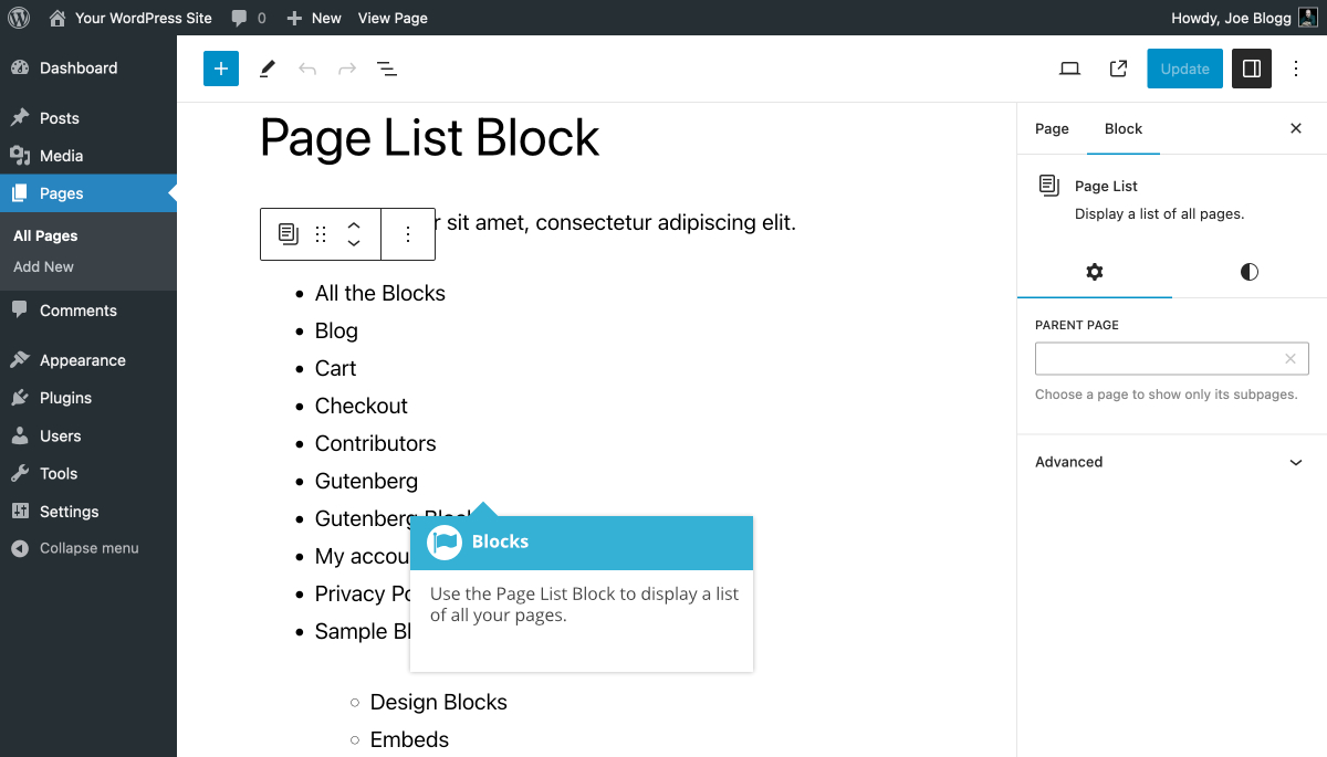 Page List Block