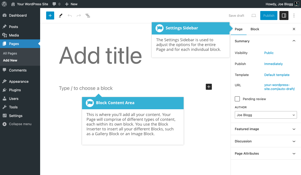 Adding a new Page with the Block Editor