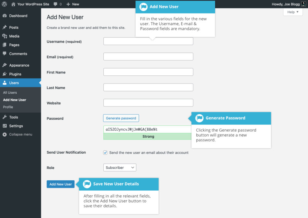Adding a new WordPress user - Easy WP Guide