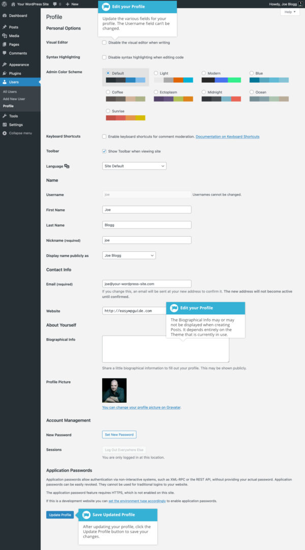 Editing your WordPress profile - Easy WP Guide