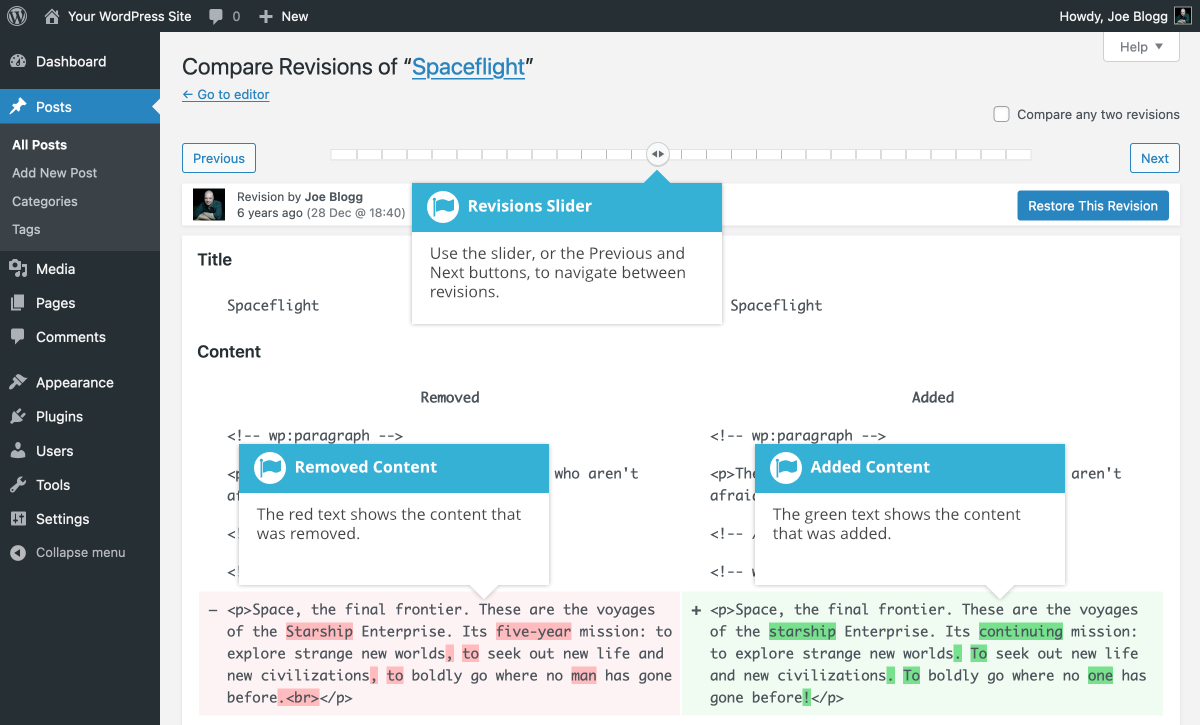 Block Editor Revisions