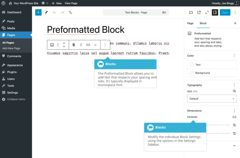 Preformatted Block - Easy WP Guide